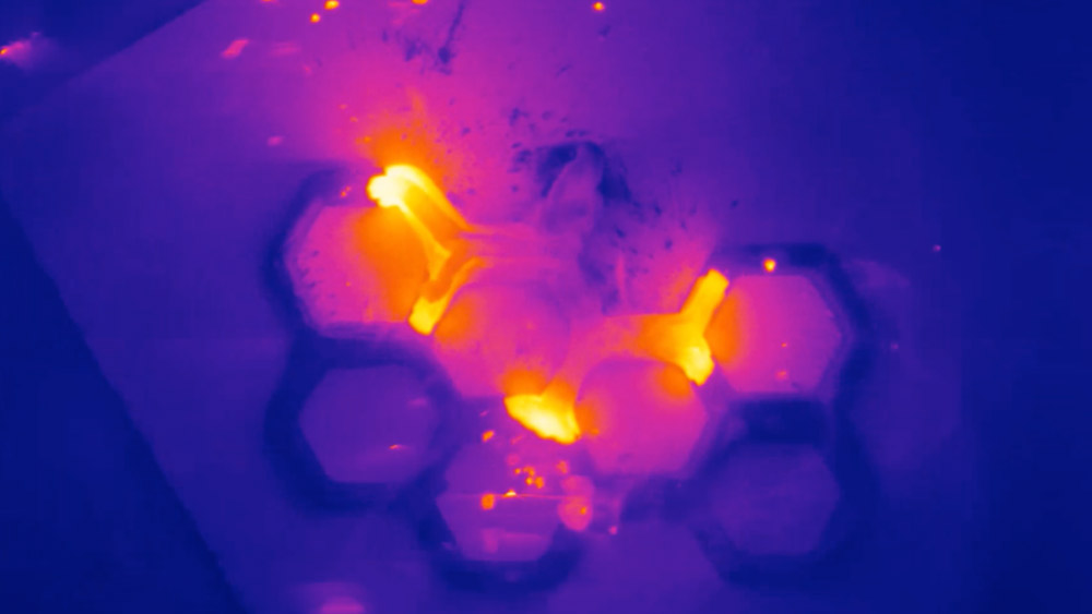 Infrared image of blue and pink
