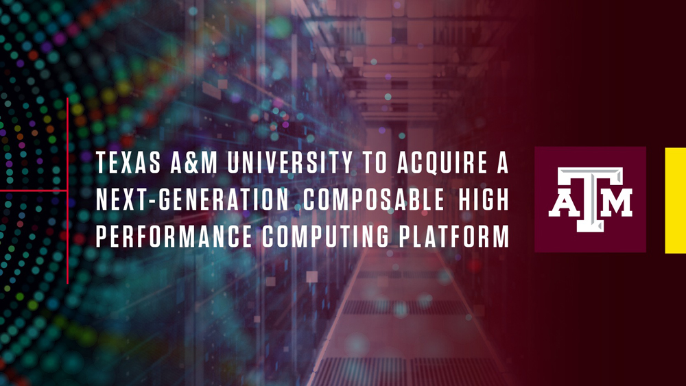 Text and Texas A&M logo overlayed on image of computing platform.