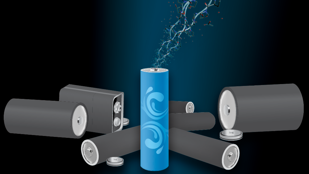An illustration of a metal-free, water-based battery and regular lithium-ion batteries
