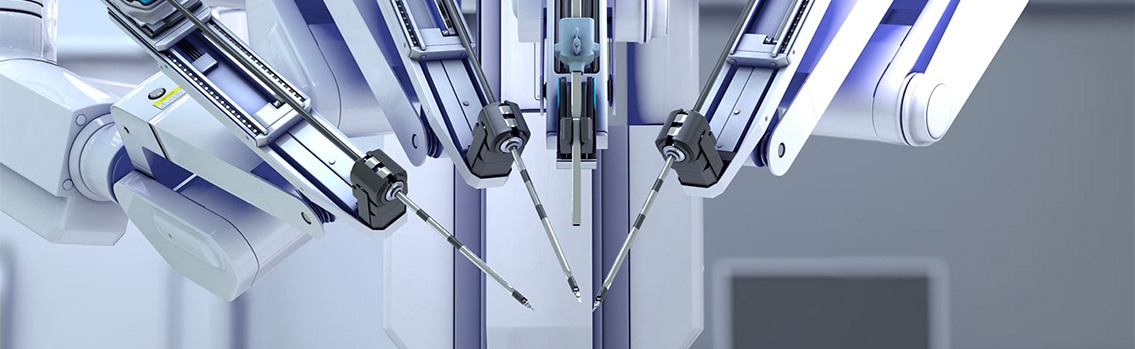 Three robotic injection machines demonstrating medical engineering technology.