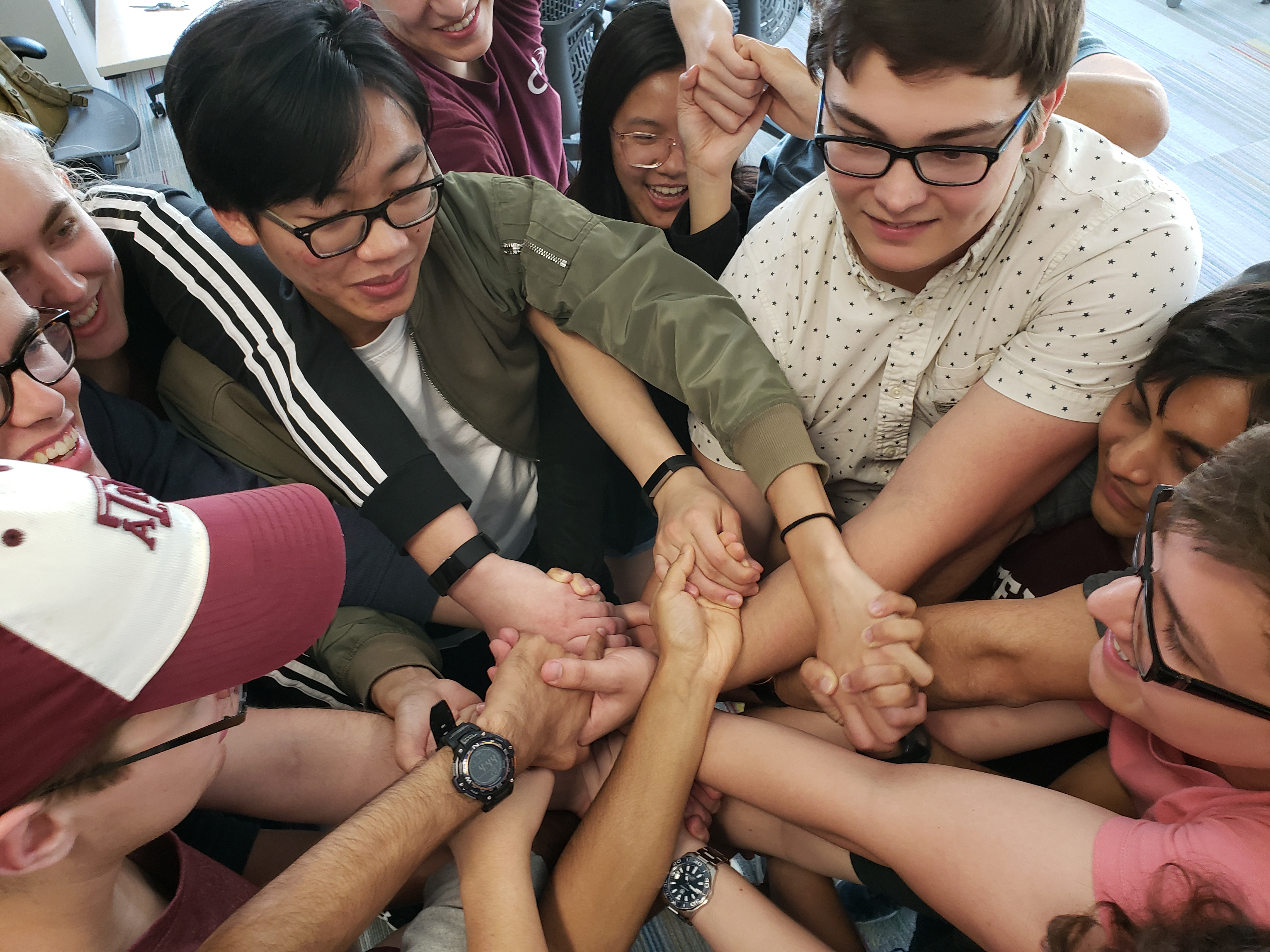Students playing a team-building game.
