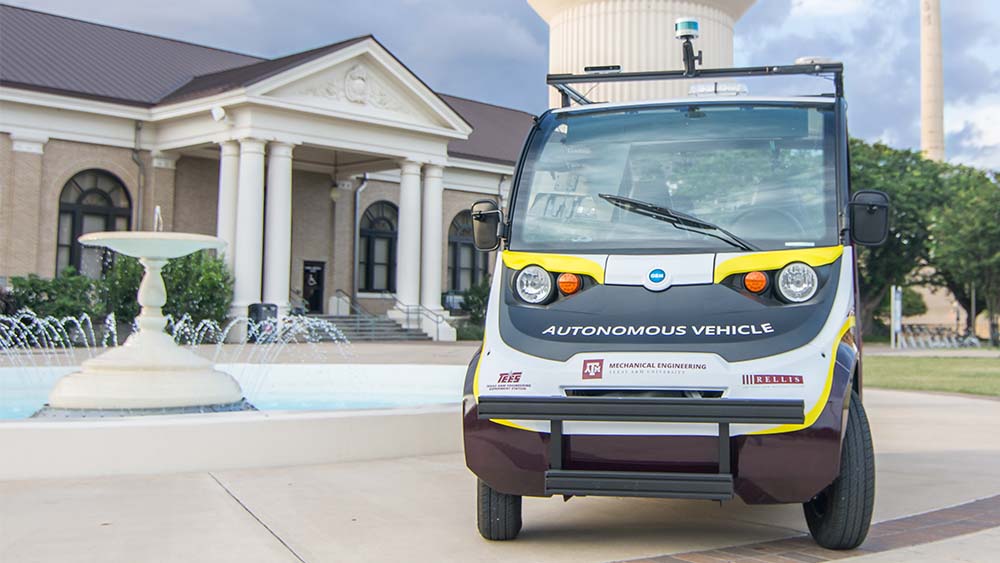 A self-driving vehicle is parked on the Texas A&amp;M University campus
