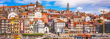 Porto, Portugal old town from across the Douro River.