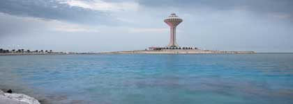 View from the new Khobar Corniche showing Khobar water tower on a cloudy day