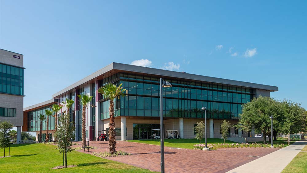 The exterior of a building on the Galveston campus is shown
