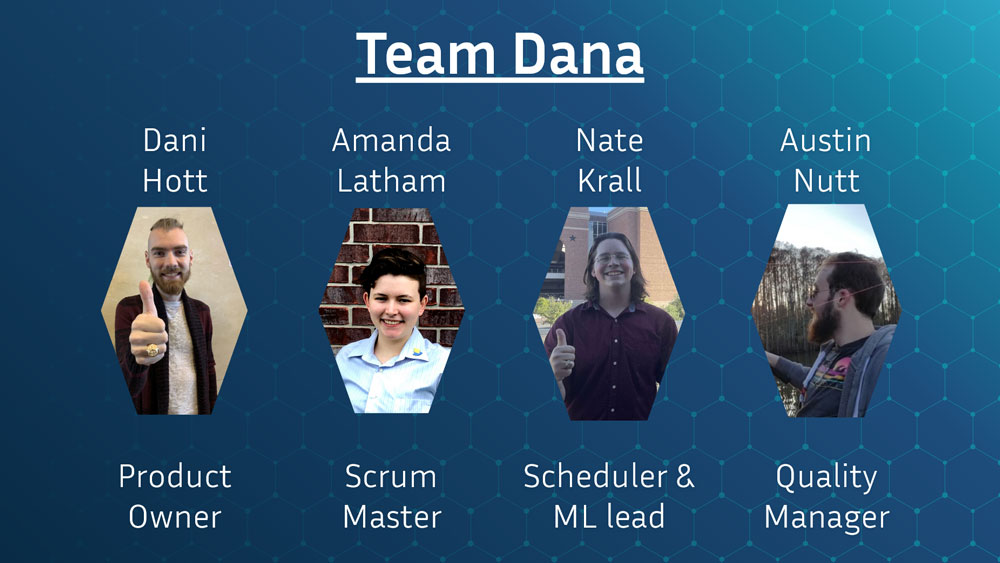 Headshots of members of team Dana: Dani Hott, Amanda Latham, Nate Krall, and Austin Nutt.