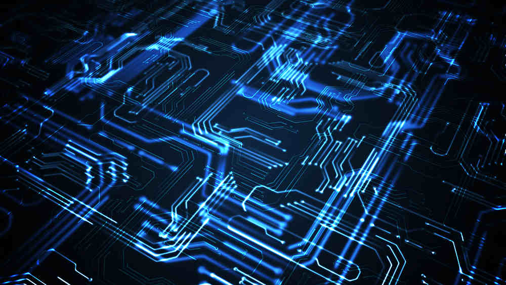 Glowing electronic circuits representing component of quantum computer