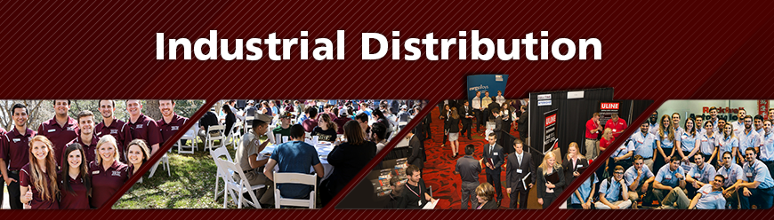 Industrial Distribution banner with photo collage of group photos, expo and luncheon.