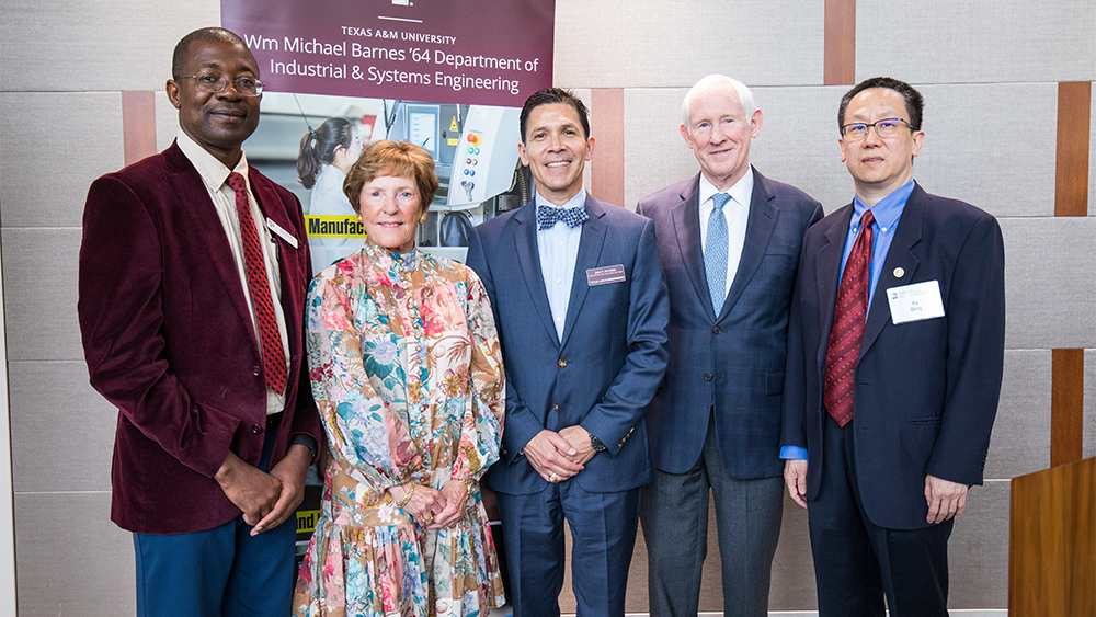 From left: Dr. Lewis Ntaimo, Sugar Barnes, Dr. John Hurtado, Dr. William Michael Barnes and Dr. Yu Ding