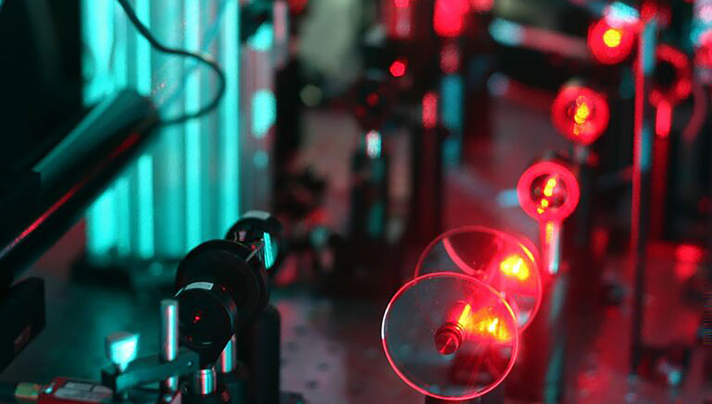 Close up of laser optics lab