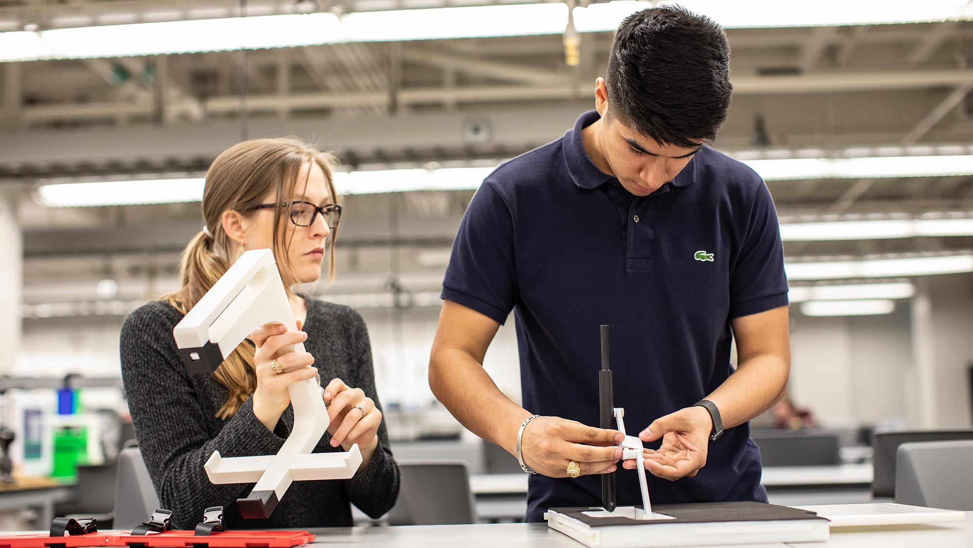 Students working on research in the Engineering Design Center