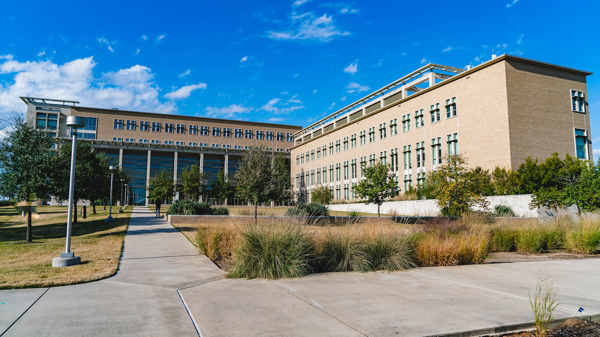 Exterior of the Engineering Technologies Building on a sunny day.