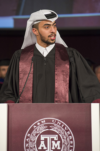 Texas A&M at Qatar commencement 2016 student speaker Jassim Khalifa A A Al-Sowidi 