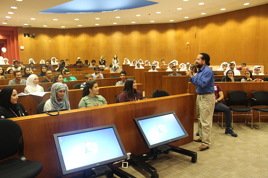 Students attending lecture in a classroom
