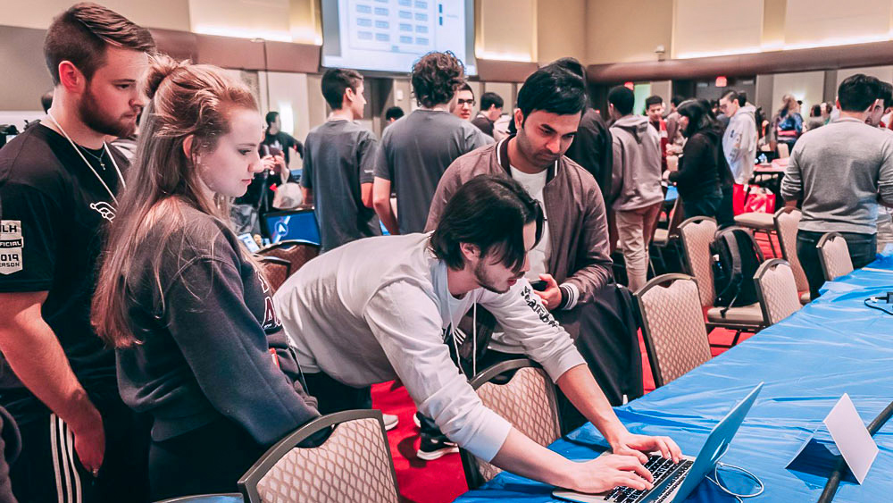 Image of students participating in TAMUhack.