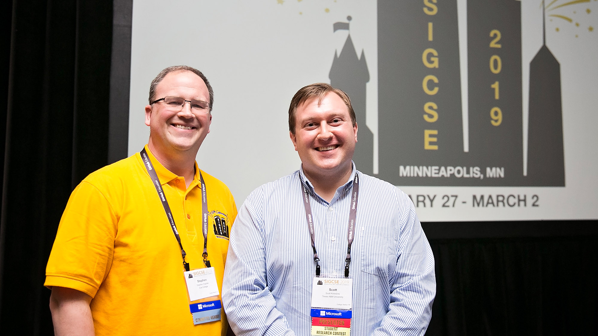 Stephen Hughes and Scott Kolodziej at the SIGCSE 2019 conference.