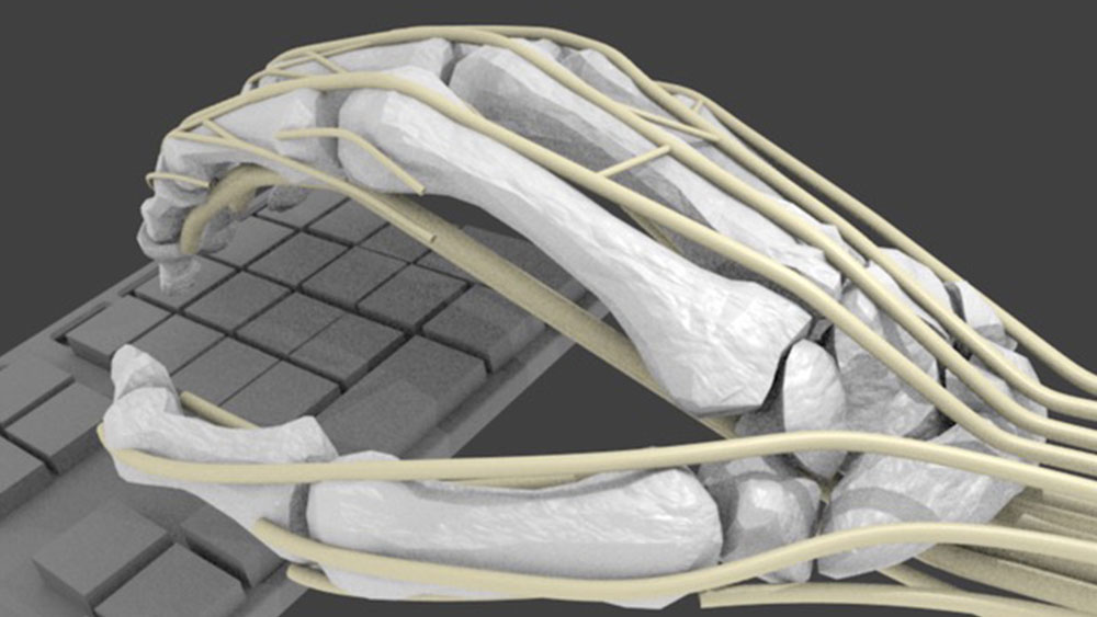 Image of a simulated hand on a keyboard