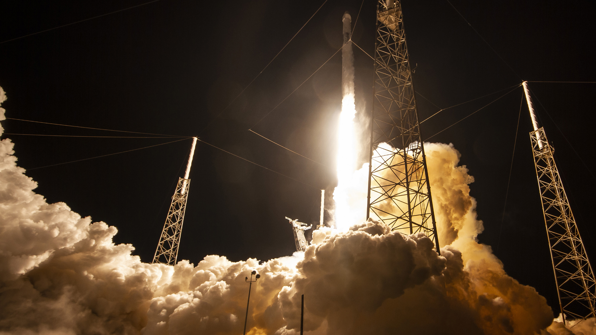 SpacEx Falcon 9 rocket launches from the Cape Canaveral Air Force Station in Florida.