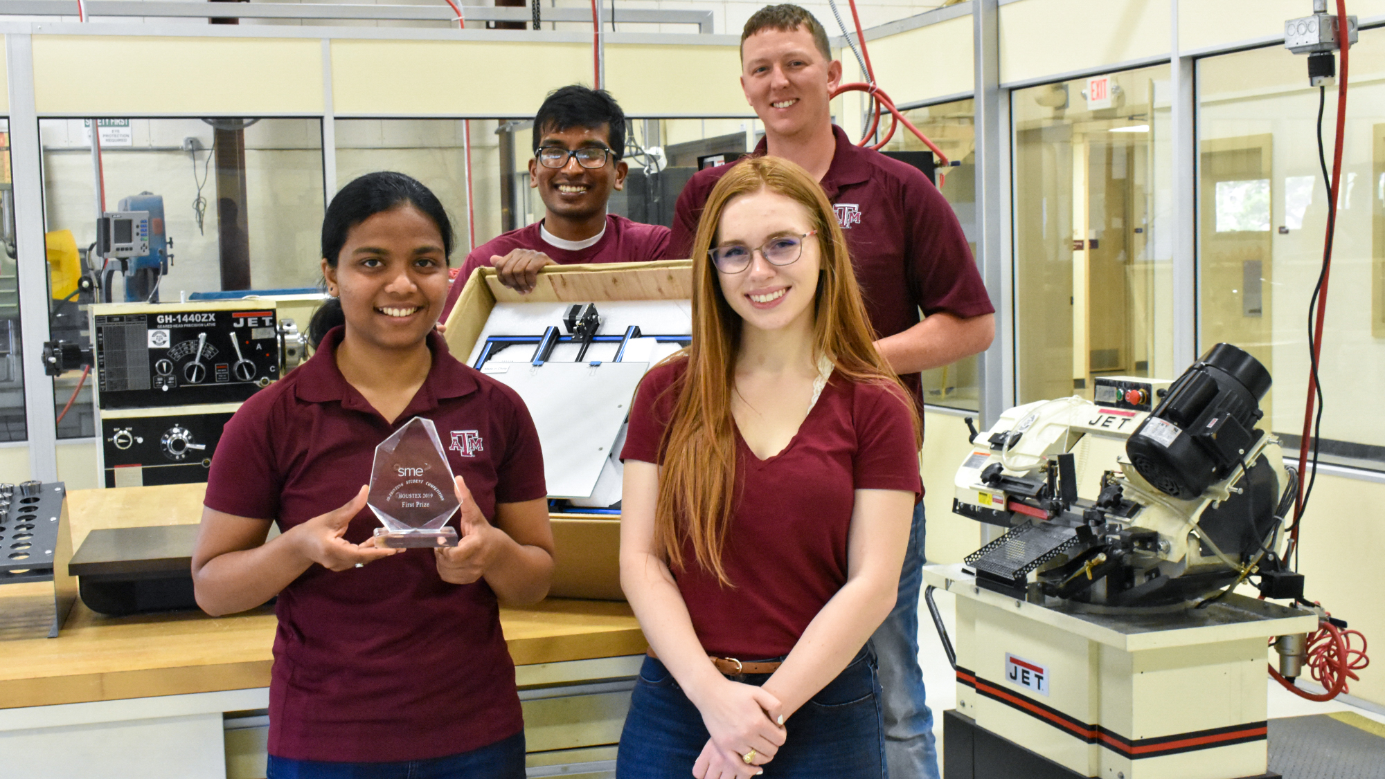1st place winners of Houstex Competition (from left to right): Amla Patil (MEEN), Kara Laughbaum (ENGL), Shyam Balasubramanian (MEEN), and Kenneth Doyle (ETID).