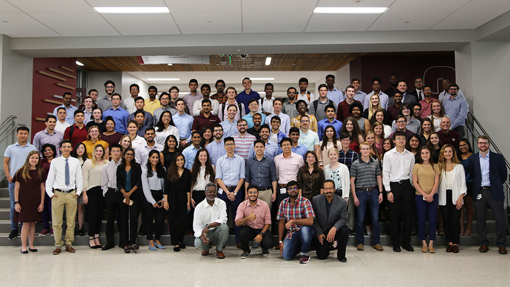 The full group of participants, judges and mentors for the Aggies Invent EnMed edition, 2019. 