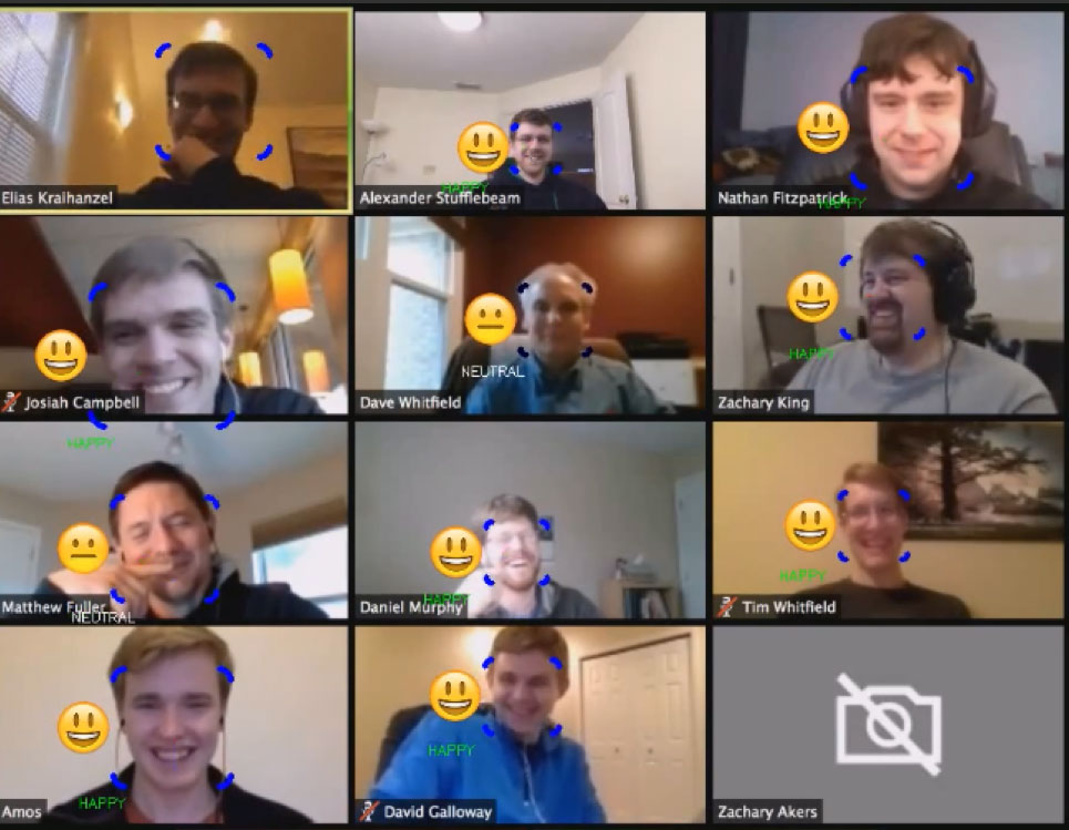 A web meeting with facial analysis and emotional recognition software in use