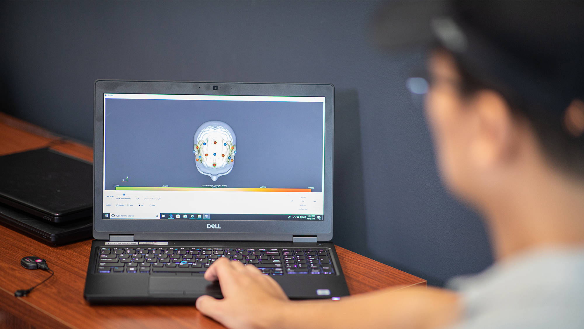 Student looking at brain activity on a computer. 