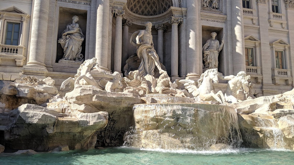 A sculpted fountain in Italy