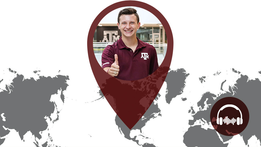 Bryton Praslicka, graduate student, in a locater icon on a map