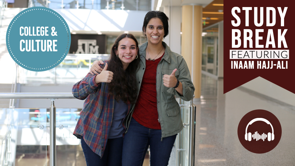 Ritika and Inaam in a hallway in the Zachry Engineering Education Complex.