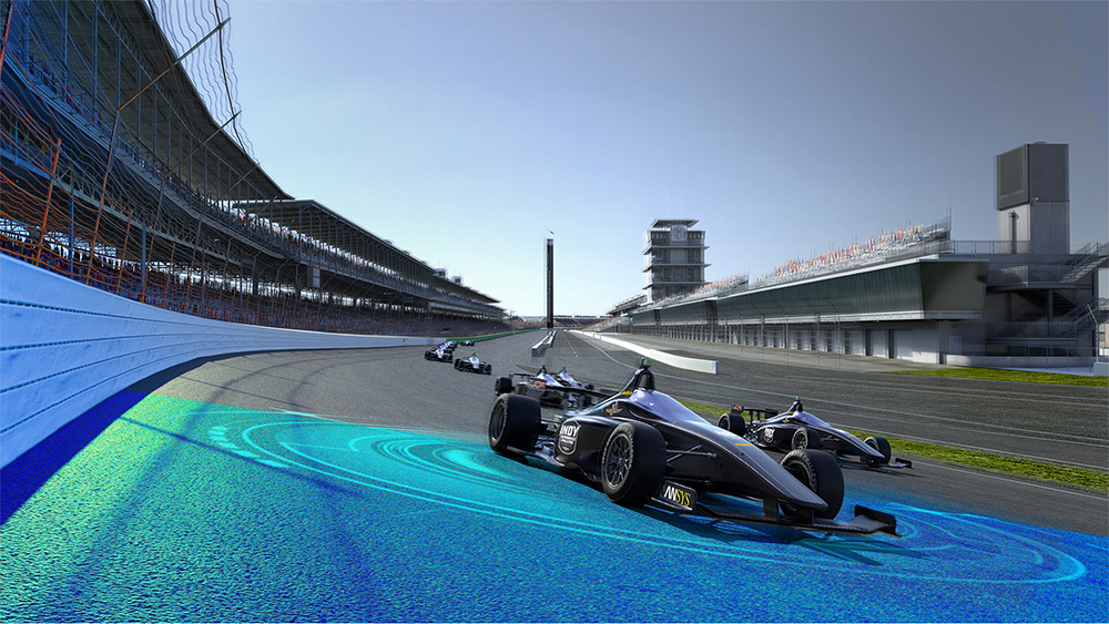 Rendering of the test car for the Indy Autonomous Challenge at Indianapolis Motor Speedway.
