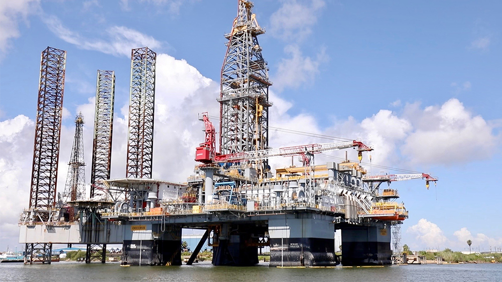 Oil platform on Galveston, Texas coast. 
