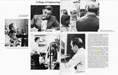 Layout from the 2003 Aggieland Yearbook with photo spread and news about the formation of the Department of Biomedical Engineering.