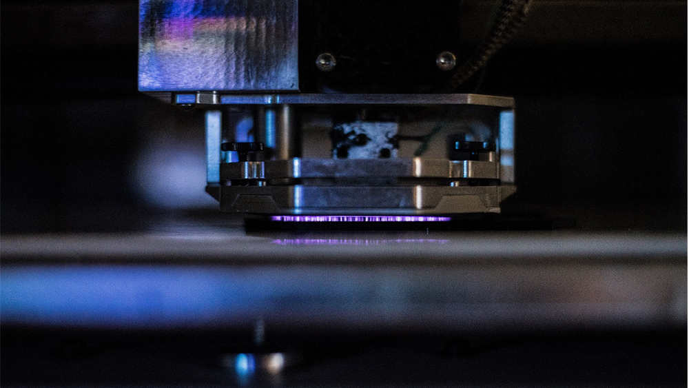 A close-up view of the printing technology developed by Dr. Green and his collaborators at Essentium.