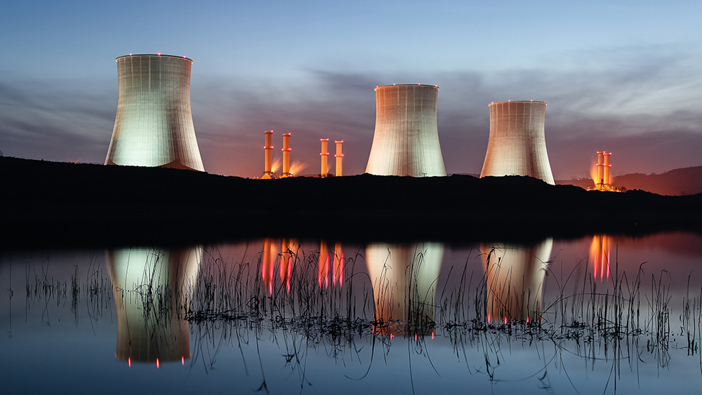 A nuclear power plant at sunset