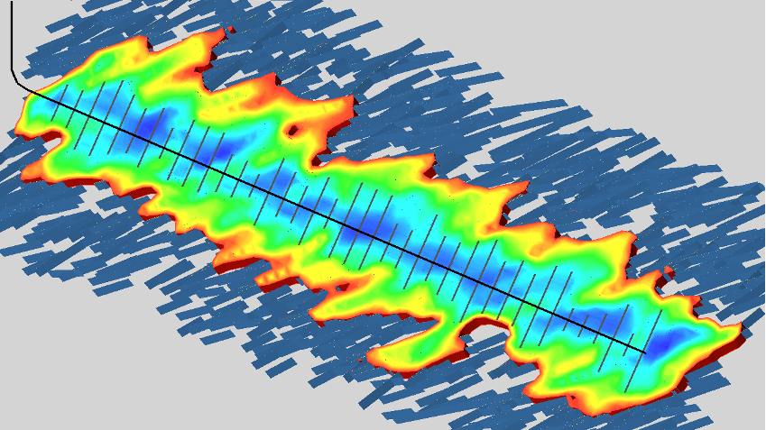 computer graphic image showing fluid movements in a shale reservoir with the use of simple lines and colors