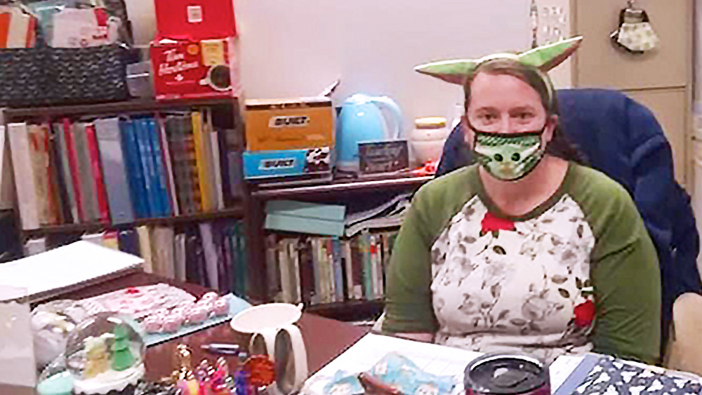 Erica Schabert at her classroom desk