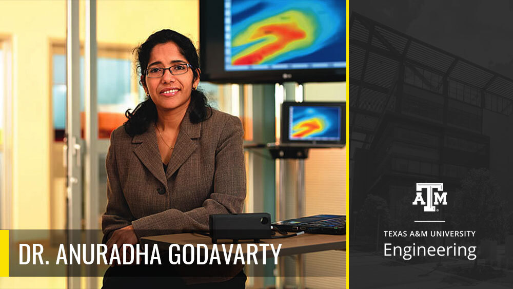 Dr. Anuradha Godavarty sitting in front of a digital heat map.