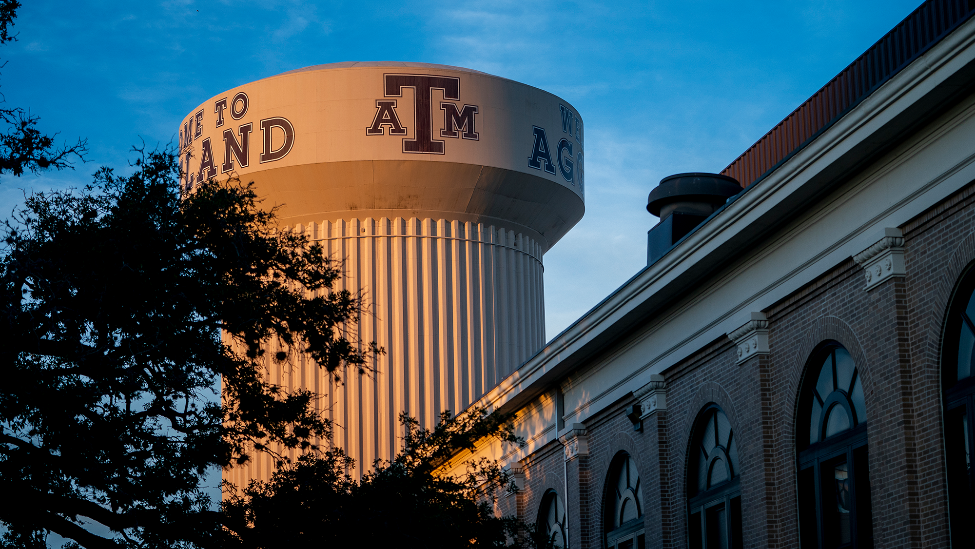 The water tower on the Texas A&M University campus