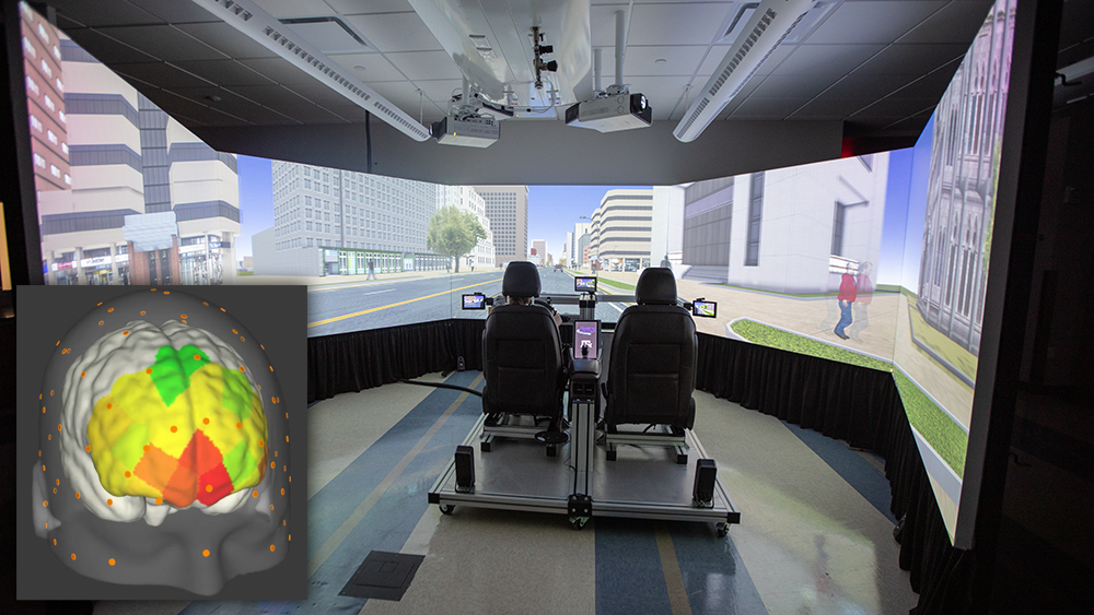 The driving simulator lab in the industrial and systems engineering department