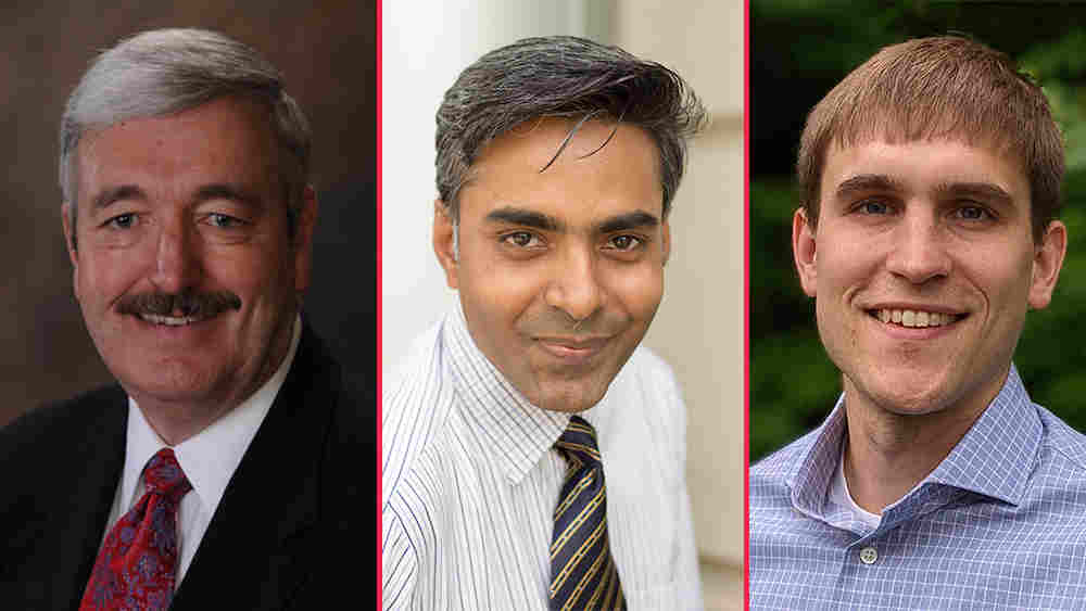 Individual photos of Dr. Drew Hamilton, Dr. Nitesh Saxena and Dr. Nate Veldt side by side.