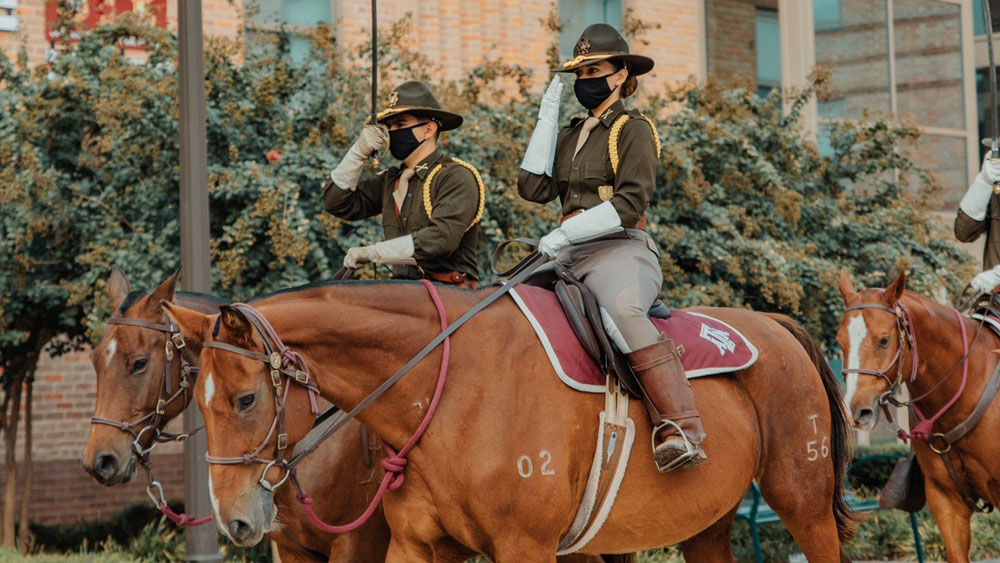 Victoria Arelle Rodriguez on horseback in the Parsons Mounted Cavalry