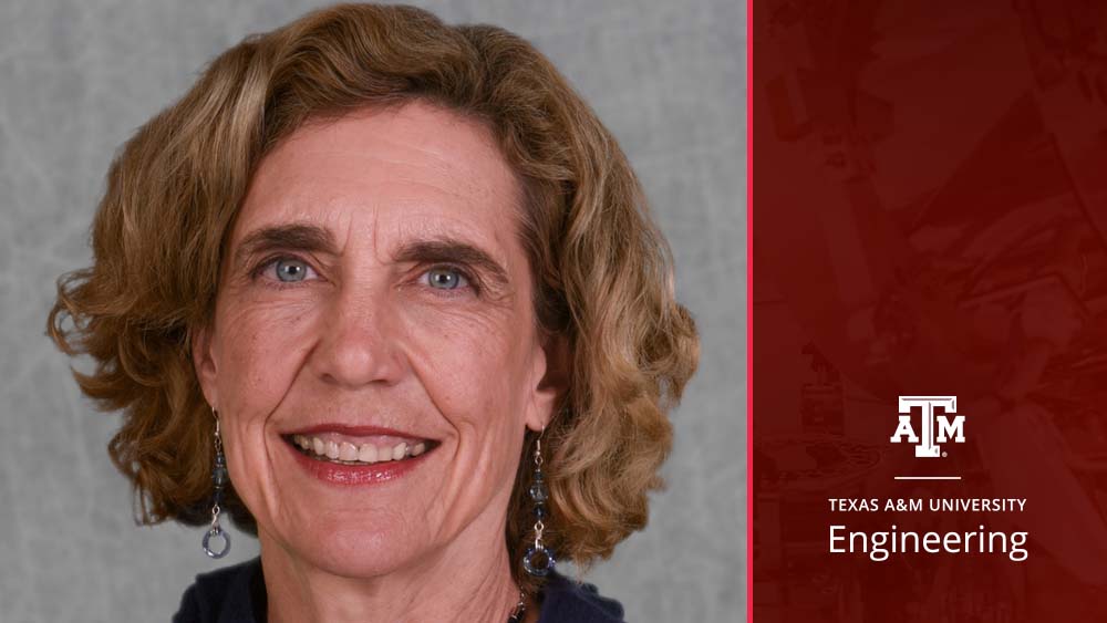 Dr. Frances Ligler headshot. Next to the photo is a maroon bar with the words "Texas A&amp;M University Engineering"