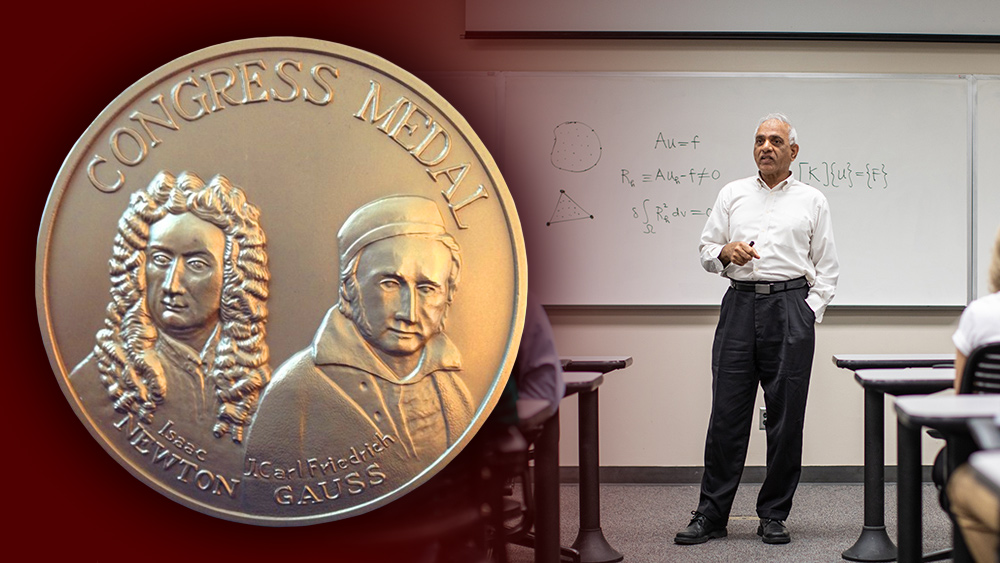 Dr. J.N. Reddy with an image of the IACM Congress Medal