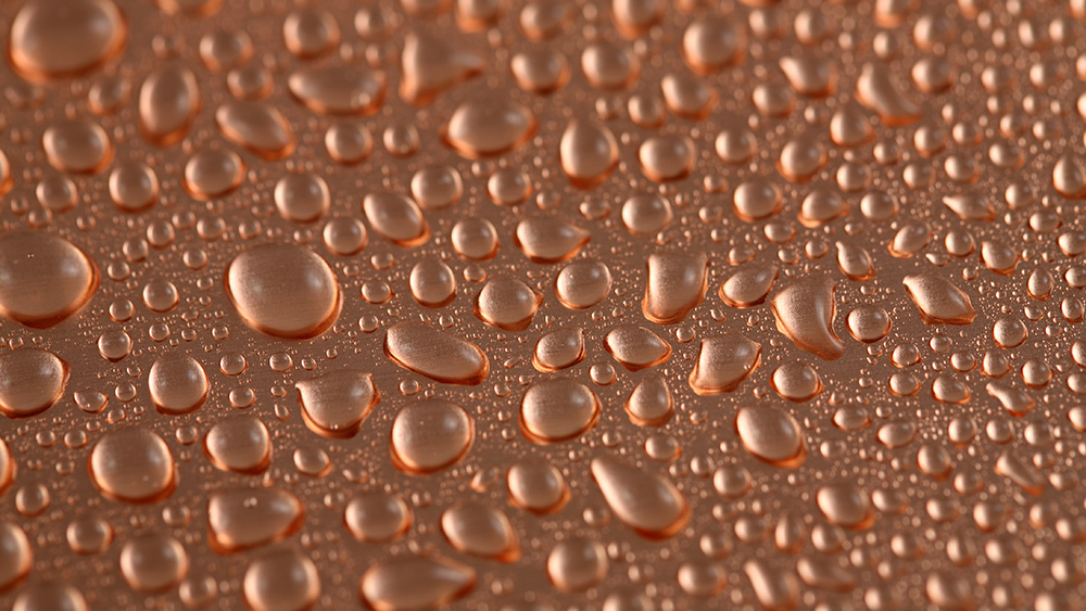 Copper surface with water droplets