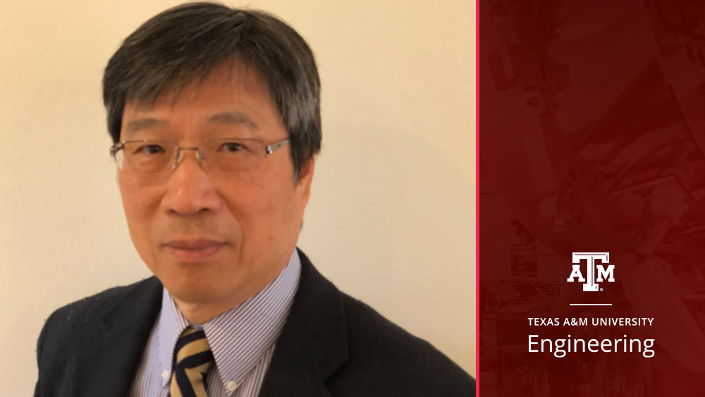 Headshot of Dr. Yue Kuo with red boarder saying "Texas A&amp;M University Engineering" 