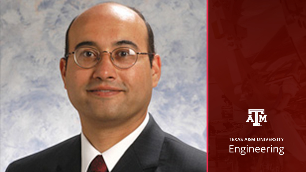 Headshot Dr. Mahmoud El-Halwagi with a red boarded that says "Texas A&M Engineering" on the right side.
