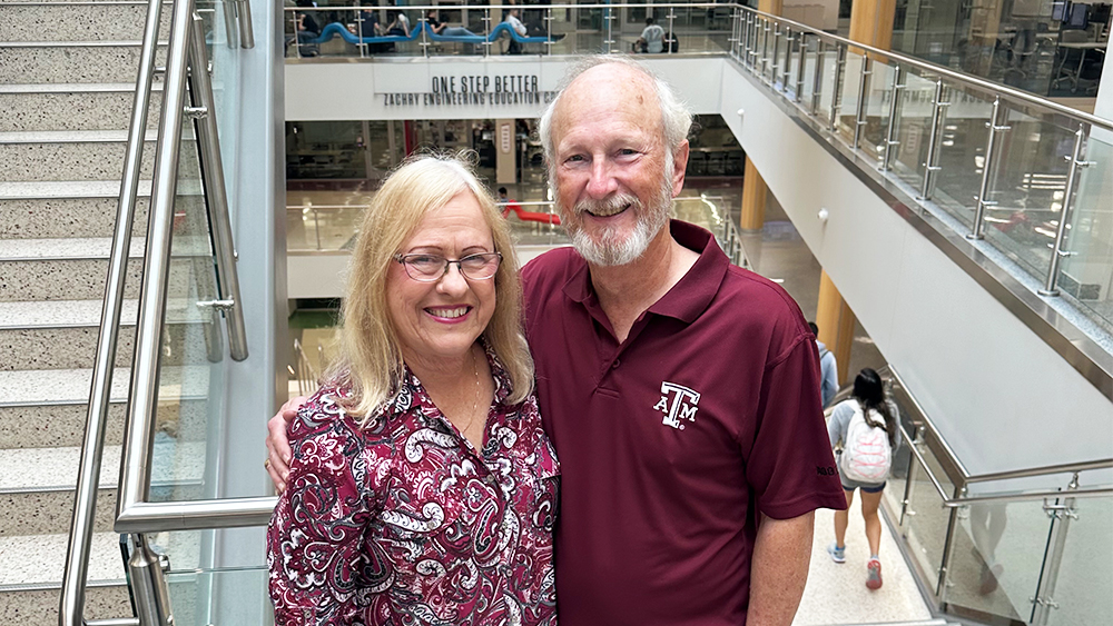 Betty and Craig White in the Zachry Engineering Education Complex.