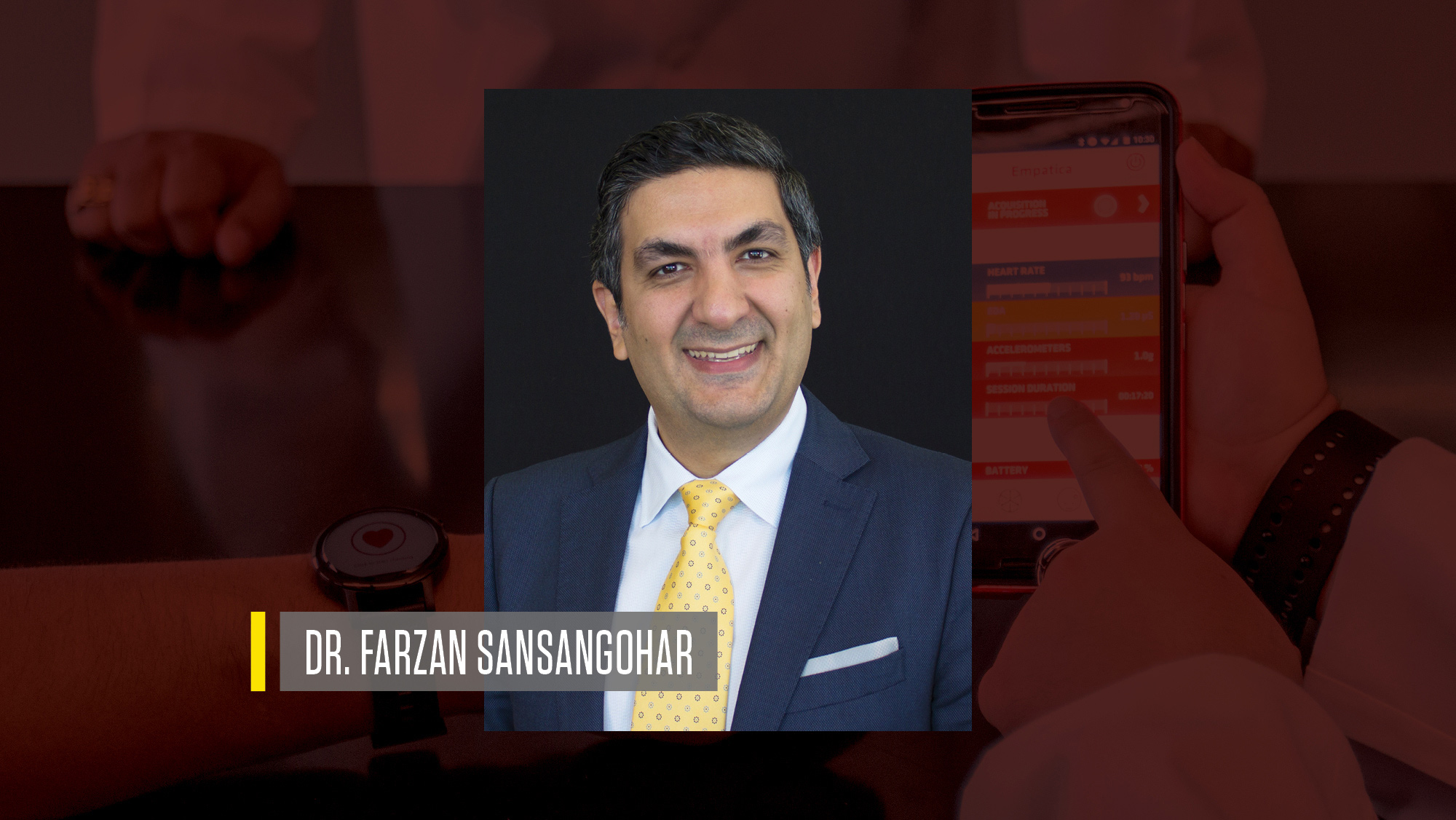 Headshot of Dr. Farzan Sasangohar on a maroon background image.