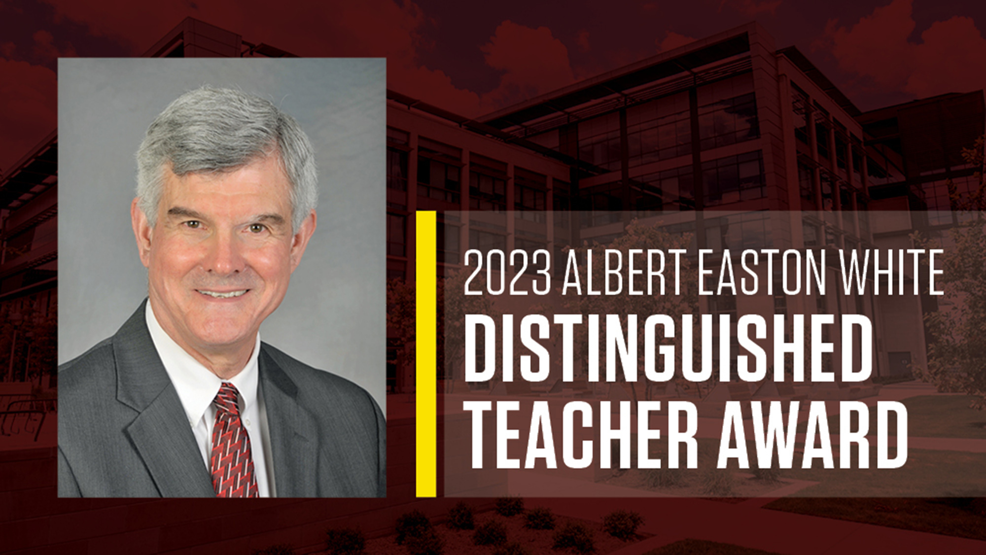 Headshot of Dr. George Pharr on graphic containing words "2023 Albert Easton White Distinguished Teacher Award."