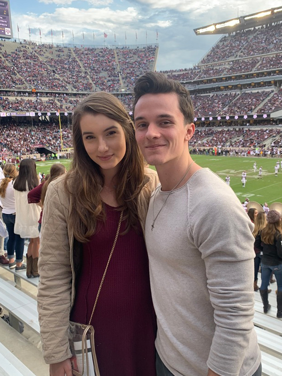 Elizabeth ’20 and Matthew James ’20 at a football game.